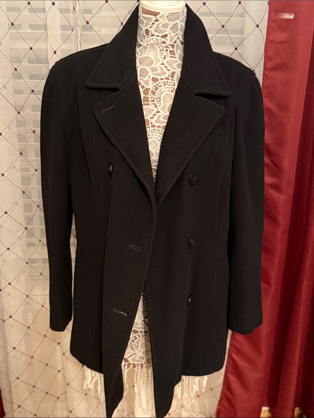 Jones New York Women’s Black Double-Breasted Pea Coat